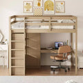 Full Size Wood Loft Bed with Built-in Wardrobe, Desk, Storage Shelves and Drawers - ModernLuxe