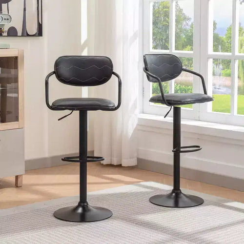 VECELO Bar Stools Set of 2, Adjustable Counter Height Bar Stools with Back and Arm, Swivel Bar Chairs, PU Leather Kitchen Island Stools, Black/White