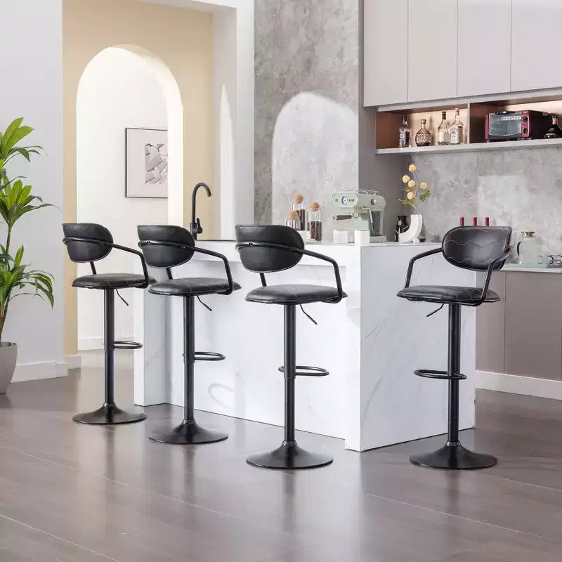 VECELO Bar Stools Set of 2, Adjustable Counter Height Bar Stools with Back and Arm, Swivel Bar Chairs, PU Leather Kitchen Island Stools, Black/White