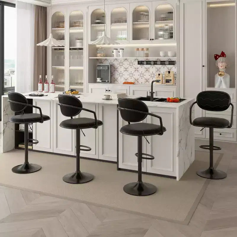 VECELO Bar Stools Set of 2, Adjustable Counter Height Bar Stools with Back and Arm, Swivel Bar Chairs, PU Leather Kitchen Island Stools, Black/White