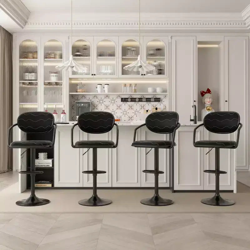 VECELO Bar Stools Set of 2, Adjustable Counter Height Bar Stools with Back and Arm, Swivel Bar Chairs, PU Leather Kitchen Island Stools, Black/White