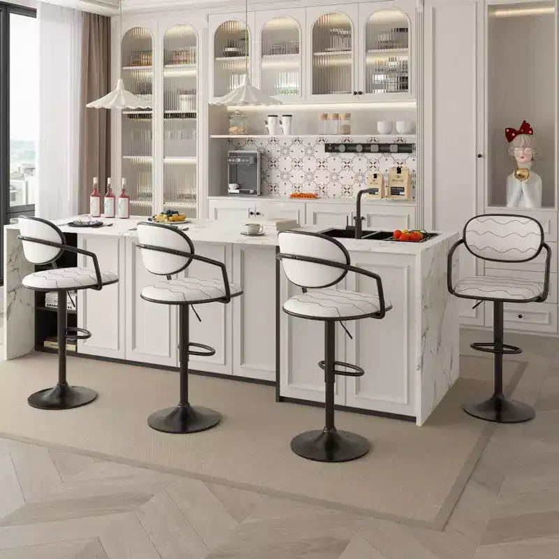 VECELO Bar Stools Set of 2, Adjustable Counter Height Bar Stools with Back and Arm, Swivel Bar Chairs, PU Leather Kitchen Island Stools, Black/White