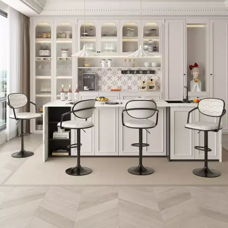 VECELO Bar Stools Set of 2, Adjustable Counter Height Bar Stools with Back and Arm, Swivel Bar Chairs, PU Leather Kitchen Island Stools, Black/White