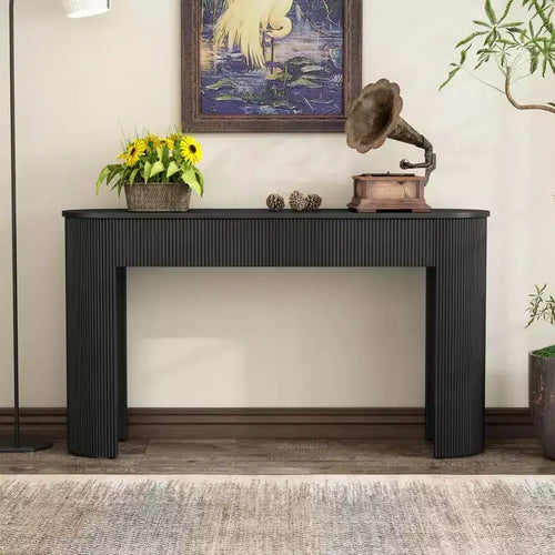 54W Console Table, Entryway Table with Oval Top and 2 Drawers, Retro Hallway Table with Fluted Design - ModernLuxe