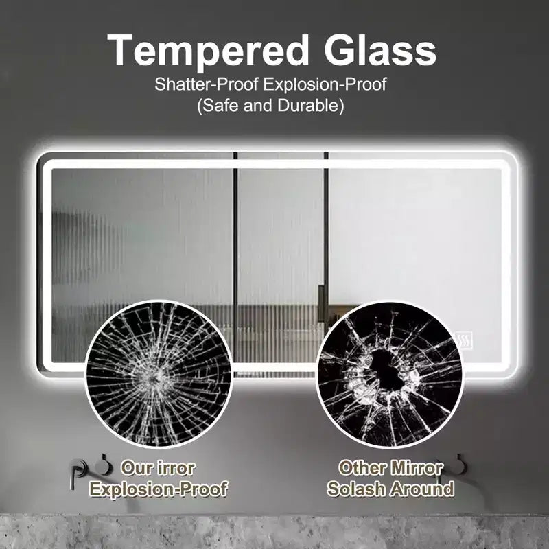 28x60 LED Vanity Mirror Anti-Fog Dimmable Shatter-Proof Tempered Glass Bathroom Decor
