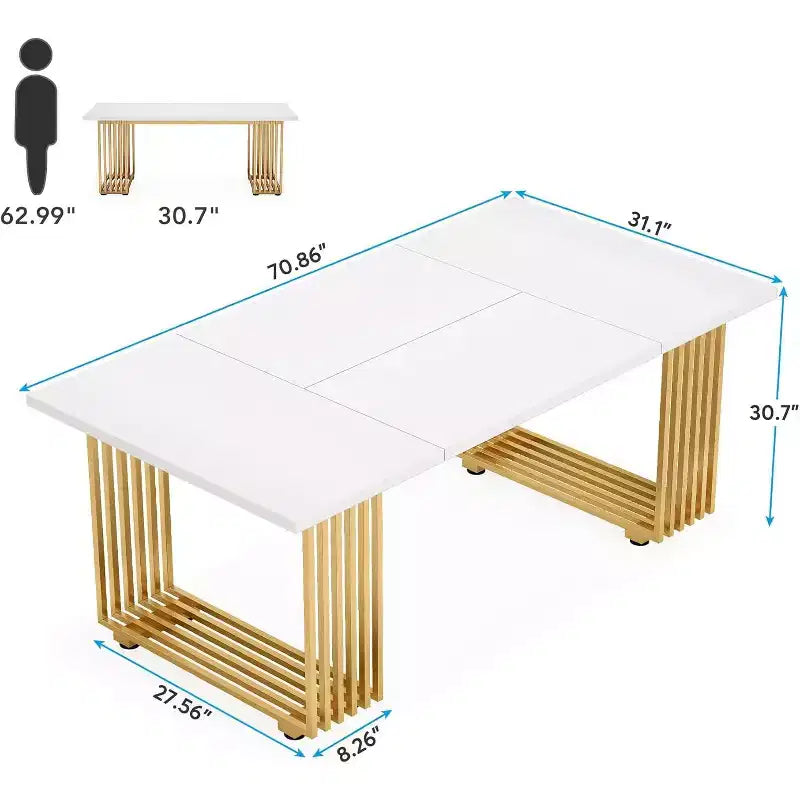 Lantine 70.9-Inch Modern Office Desk, Wooden Computer Desk with Gold Metal Legs, Large Workstation for Home Office, Study Writing Desk