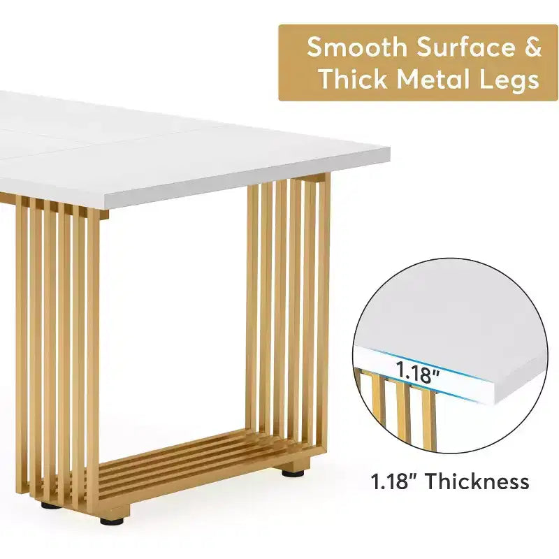 Lantine 70.9-Inch Modern Office Desk, Wooden Computer Desk with Gold Metal Legs, Large Workstation for Home Office, Study Writing Desk